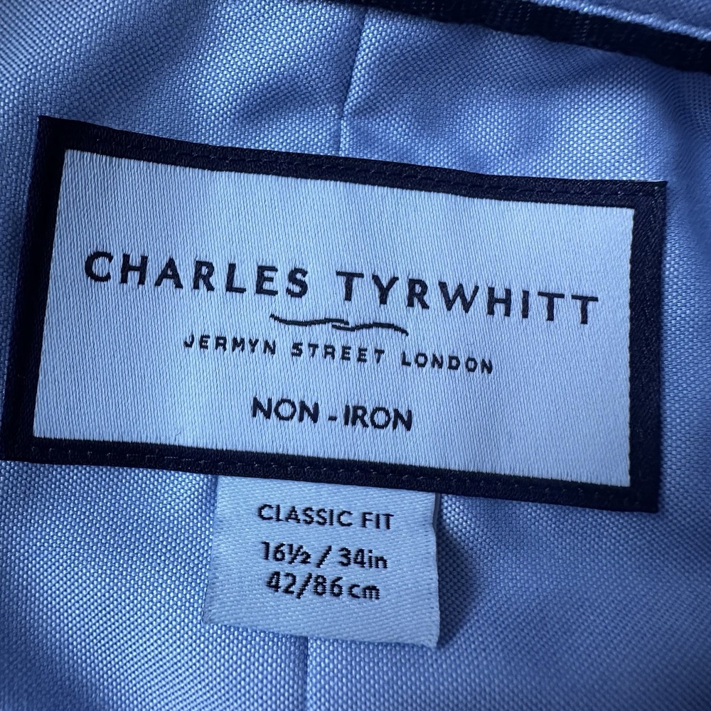 Lot of 2 Charles Tyrwhitt Dress Shirts Mens 16.5/34 Solid White/Blue Cotton - Picture 9 of 10